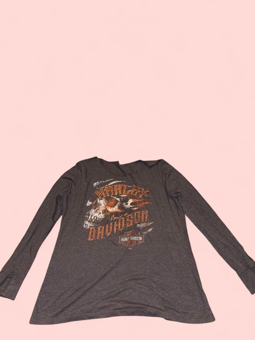Harley-Davidson Black and Orange Skull Graphic Long Sleeve Shirt